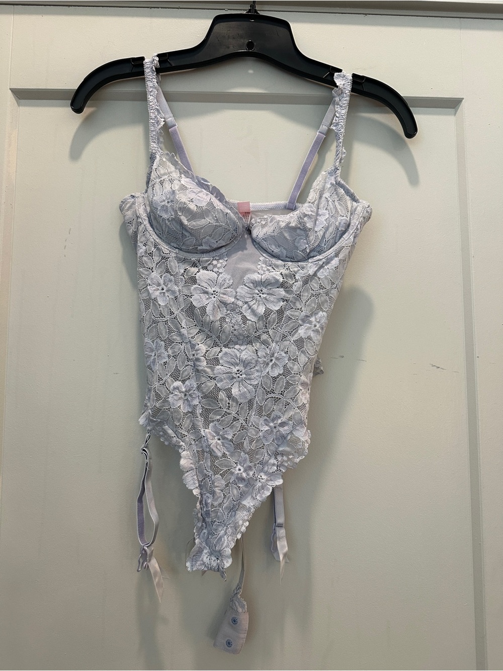 Victoria's Secret Lilac Floral Lace Bodysuit with Garter Straps